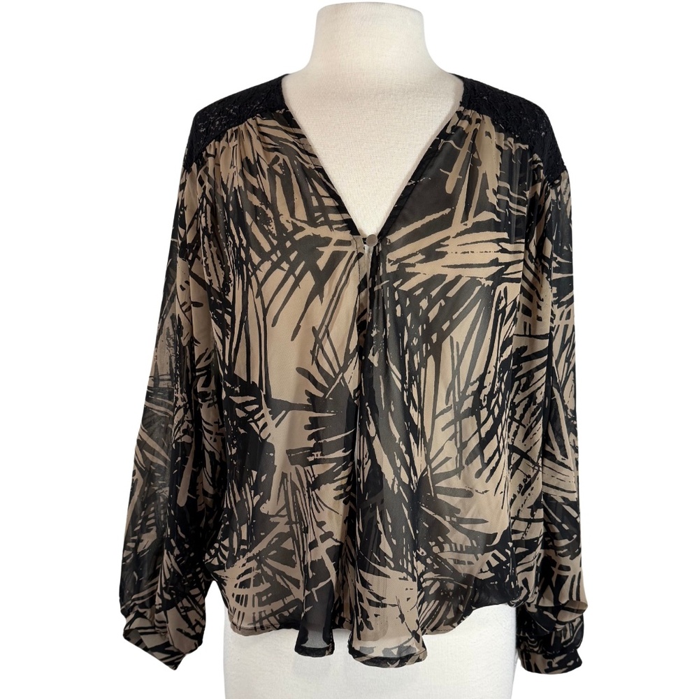 Forever 21 Sz M Butterfly Kimono Cardigan Blouse With Abstract Leaf Black Brown